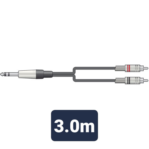 Audio Leads 6.3mm TRS Jack Plug 2 x RCA Plugs (3m) Portogram